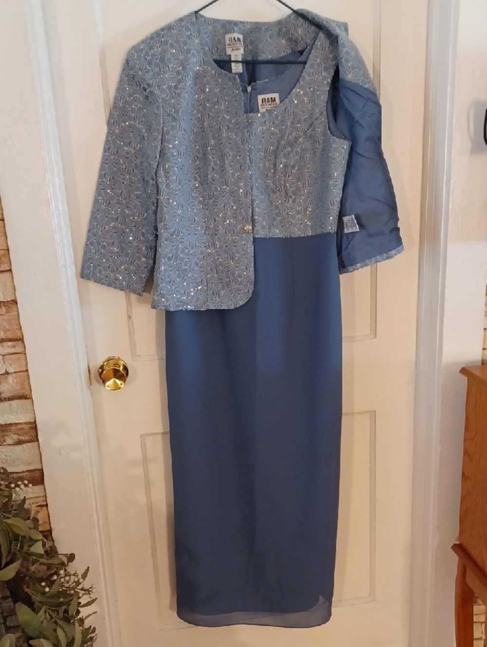 R&M Richards  Blue Embroidered Jacket and Dress Set Size 6P